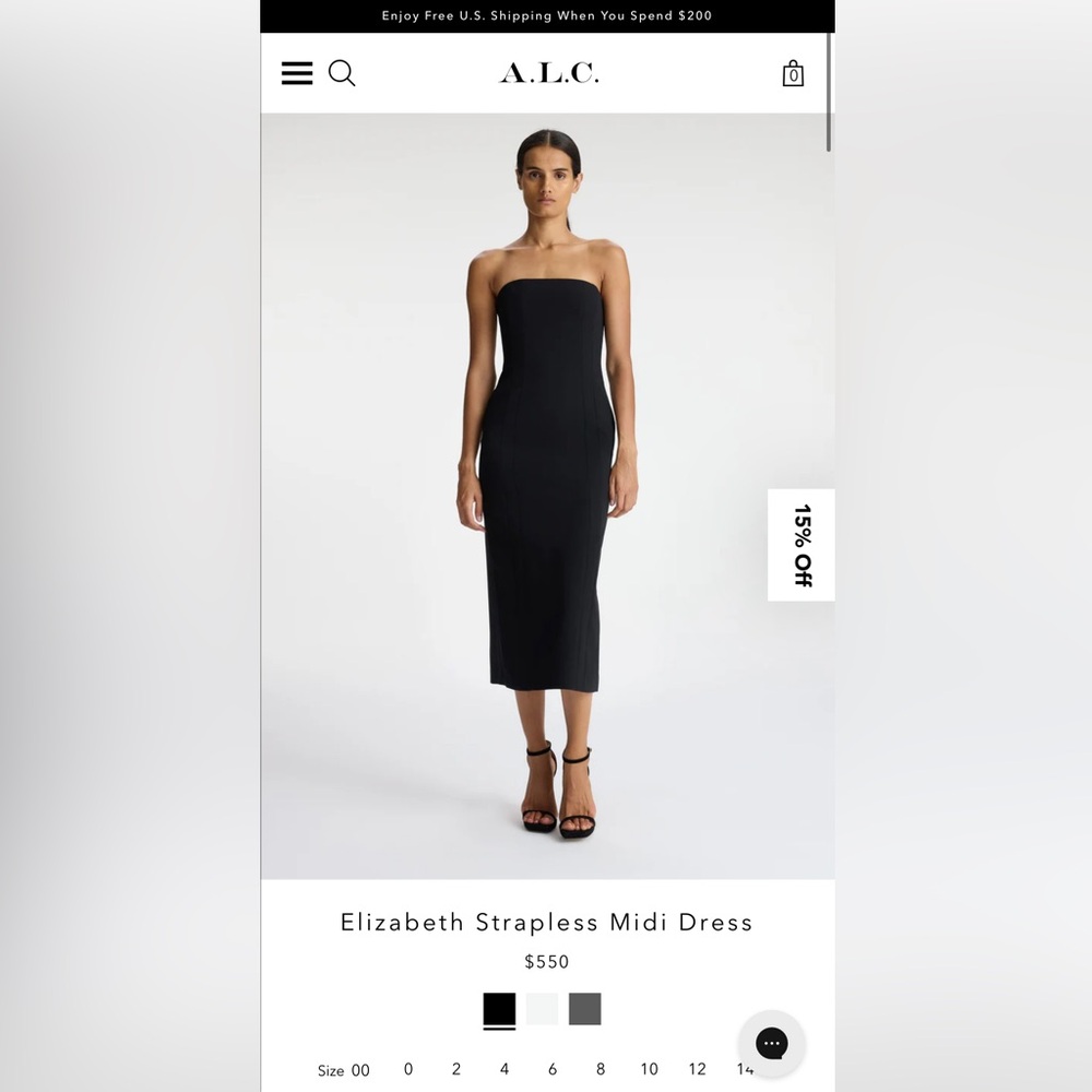 A.L.C. Elizabeth Strapless Midi Dress Size 12